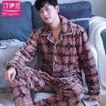 남자홈웨어 잠옷 남성 세트 플란넬 두꺼운 산호 양털 긴 소매 가을 파자마세트 H5889