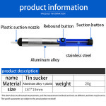 파란색 알루미늄 금속 납땜 제거 펌프 흡입 주석 빨판 펜 진공 다리미 디솔더 수동 용접 도구