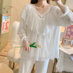 미즈큐즈 갬성모드 마리 앙뚜 긴팔 여성 레이스 프릴 잠옷 상