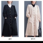 여성 가을 시크한 브이넥 벨벳 오버핏 긴소매 롱 원피스 9326 - 736