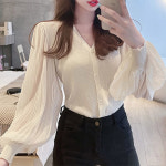 에밀 벌룬 시스루 골지 블라우스 S0647