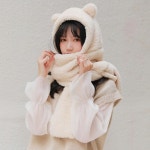 양털 뽀글이 털 곰돌이 모자 목도리 후드머플러 귀여운 후드 곰목도리