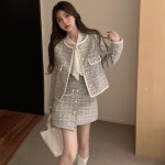 투피스 세트 트위드 여성 자켓 미니 스커트 정장 셋업