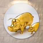 꾸밈 tg486-원형아크릴액자 황금돼지두마리