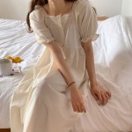오늘도더그레이 화이트 프릴 순면 원피스잠옷 여름홈웨어