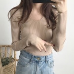 오노마 브이넥 신축성 쫀쫀 니트 티셔츠 S8652560