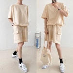 쉬즈미스 스트링 건빵포켓 4부반바지 트레이닝세트 커플룩 크림 F TRS-1514