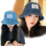 베이직 깔끔한 데일리 라벨벙거지 버켓햇 청벙거지