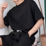 남자 오버핏 반팔무지티 여름 데일리 티셔츠 캐주얼티 블랙F