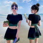 은창 배색 크로스 라인 매듭 2피스 수영복 비키니