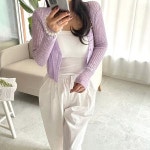 네모엔룩 솔리드쿨 골지 원버튼 긴소매 크롭 숏 니트 가디건