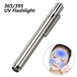 휴대용 LED 스테인레스 스틸 램프 395 365 UV 손전등 토치 마커 검사기 감지를위한 울트라 바이올렛 미니 라이트 AAA 배터리