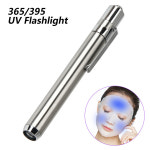 휴대용 LED 스테인레스 스틸 램프 395 365 UV 손전등 토치 마커 검사기 감지를위한 울트라 바이올렛 미니