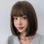 올리브브라운 여자 일자컷 중단발 통가발 단발머리