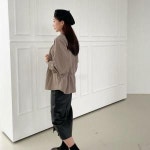 옷자락 여자 카라넥 셔링 단추 베이직 잠바 자켓