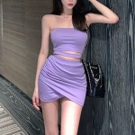 스포티한 크롭스트랩 튜브탑 셔링 스커트 세트