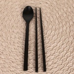 블랙원목 옻칠 수저세트 어린이용