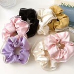 여자 귀여운 청순 새틴 레이스 곱창 스크런치 헤어끈