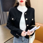 애니율 여성 봄 가을 버튼 숏자켓 블랙색 M G1385