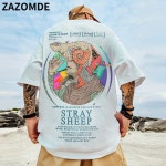 오버사이즈 티셔츠 남성 쿨 유니 힙합 프린트 TshirT 캐주얼 코튼 STreeTwear