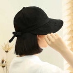 여자 귀여운 모자 리본 하프 버킷햇 선캡