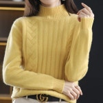 반폴라 꽈배기 니트 티셔츠 스웨터 파스텔톤 데일리 블랙-ONE