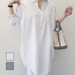 여성 데일리 뒤쪽 트임 포인트 롱한 기장 여유핏 셔츠