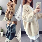 옷자락 옷자락 여자 오버핏 박시 투포켓 롤업 긴팔 브이 버튼 가디건