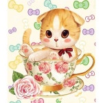 티컵 고양이 2 패브릭 5D 보석십자수 30x35
