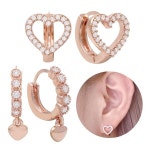 로즈골드 금침 큐빅 하트 원터치 링 귀걸이