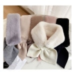 여성 리본 밍크퍼 쁘띠 머플러 겨울 무지 심플 목도리