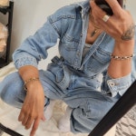 데일리 점프수트 스타일 도매손이 청 데님 연청