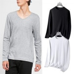 무지 긴팔 티셔츠 레이어드 기본 티 기모 V 크루 넥