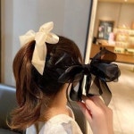 리본 바나나 핀 긴 단발 헤어 반 묶음 머리 삔 크림