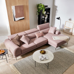 자코모 몽슈 4인 카우치형 기능성 슈렁큰 천연면피 소가죽 소파 + 가죽쿠션2개