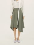 스튜디오 키세 언발란스 플레어 스커트 라이트 카키