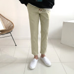 베이직바이블 27 42 린넨 스판 면마 바이오워싱 밴딩 슬랙스 팬츠 까지 DG