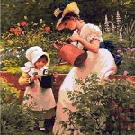 엄마와 정원에서 그림그리기 명화소그림