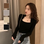 여성 골지 니트 소재 볼레로 세트 느낌 긴팔 티셔츠