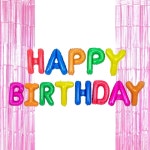 은박풍선생일컬러풀 커튼메탈핑크세트 파티 장식