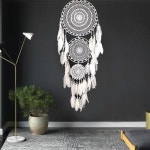 행운드림캐쳐 초대형 Boho 드림 캐처 3 원 흰색 깃털 마크라메 웨딩 홈 장식 127 cm 길이