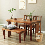 해찬솔원목이야기 해찬솔 통원목 비담 4인용 식탁세트B 1350 등의자2개 긴의자 통원목다리 의자포함 원목식탁