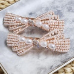 진주 바레트 자동핀 사각리본