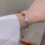 여성용 귀여운 여우 빈티지 행운의 종 꽃 만화 동물 팔찌 가족 연인 선물