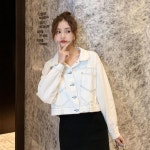 여자 숏 데님자켓 루즈핏 크롭 짧은 청자켓 스티치