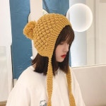 털귀마개 순수 컬러 뜨개질 봄버 모자 여성용 귀 보호 가을 겨울용 접이식귀마개 H3582
