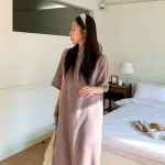 옷자락 여자 폴라 루즈핏 스판 겨울 반팔 기모 롱원피스