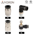 1Pcs PC PCF PL 공압 공기 커넥터 스레드 1 8 1 4 3 8 1 2 BSP 암 호스 피팅