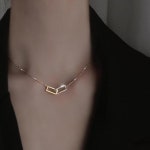 은체인목걸이 LByzHan 95 스털링 반짝이 사각형 더블 지르콘 서클 데일리목걸이