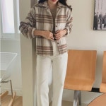 여성 타미네 루즈핏 체크 앙고라 울 자켓